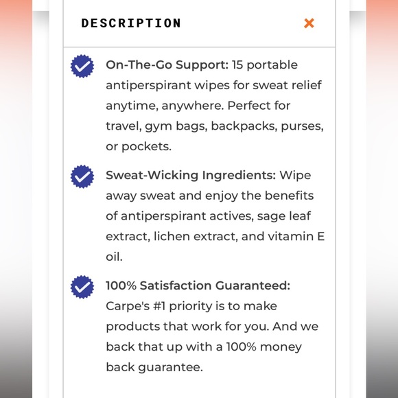 Carpe Underarm Wipes 10 ct wipes - Picture 3 of 4